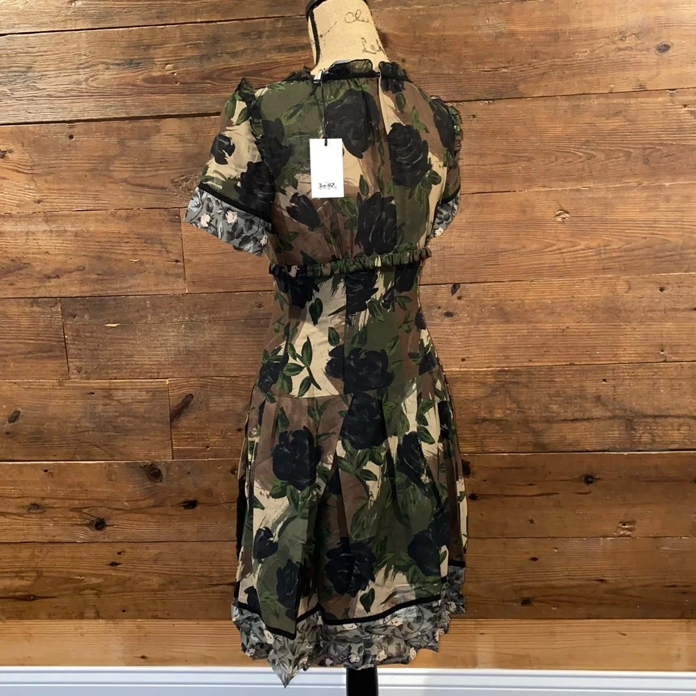 COACH Brown Mixed Print Black Rose Dress - Picture 5 of 6